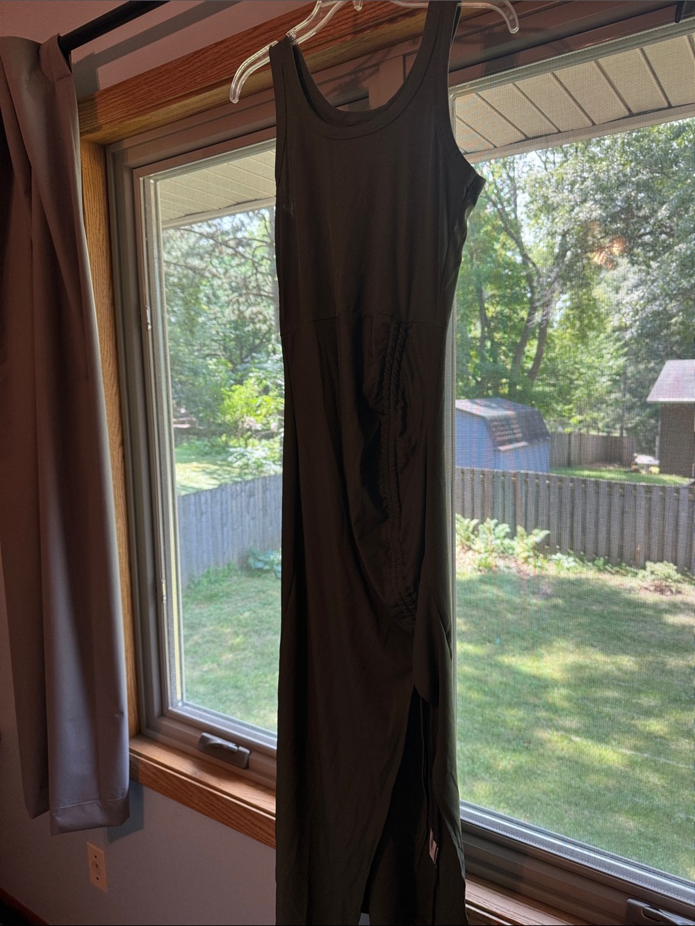 Sleeveless Maxi Dress in Olive Green with Side Ruching